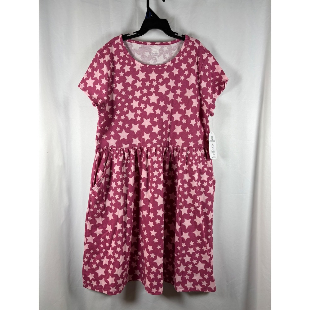 Wonder Nation‎ Girls Plus Size 10-12 Rose Mum Pink Star Print SS Play Dress NWT